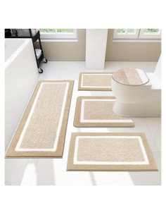 Conjunto de Alfombrillas de Baño Pauwer 5 Piezas Microfibra Beige