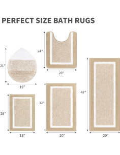 Conjunto de Alfombrillas de Baño Pauwer 5 Piezas Microfibra Beige 2
