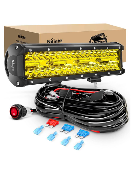 Barra de Luz LED Ámbar Nilight 30.48 cm 240W IP67 con Cableado