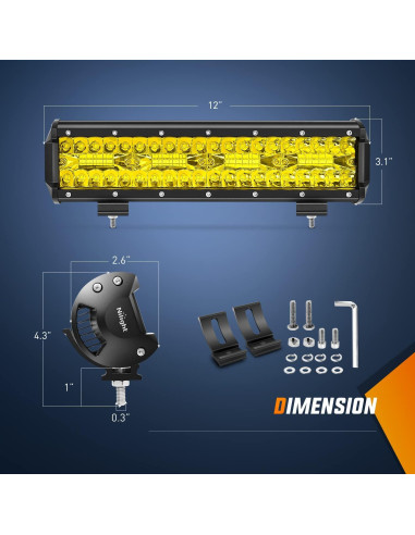 Barra de Luz LED Ámbar Nilight 30.48 cm 240W IP67 con Cableado