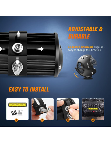 Barra de Luz LED Ámbar Nilight 30.48 cm 240W IP67 con Cableado