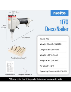 Pistola de Clavos Decorativos Neumática Meite 1170 11.7mm 2