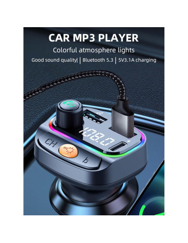 Transmisor FM Bluetooth 5.3 ACECAR C2 con Cargador USB