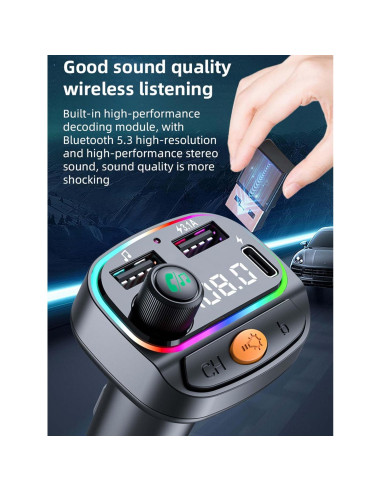 Transmisor FM Bluetooth 5.3 ACECAR C2 con Cargador USB