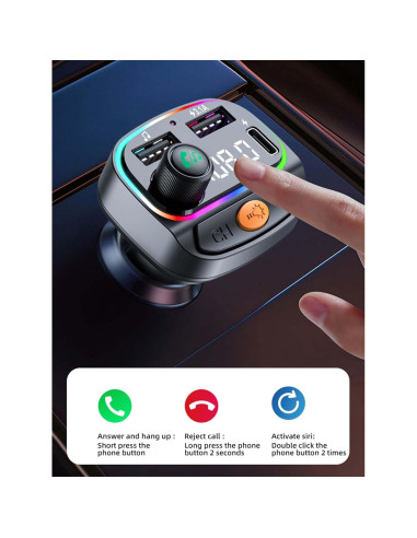 Transmisor FM Bluetooth 5.3 ACECAR C2 con Cargador USB