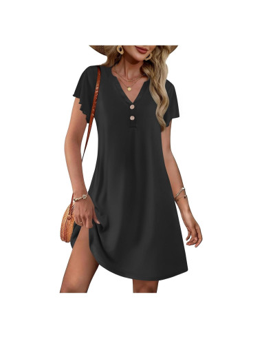 Camisón de Mujer Ekouaer V-Cuello Corto Negro S-XXL