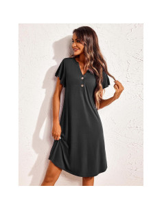 Camisón de Mujer Ekouaer V-Cuello Corto Negro S-XXL 2