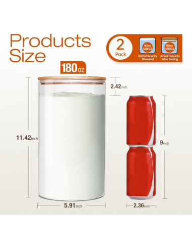 Contenedores de Vidrio HomArtist 3.79L x2 con Tapas de Bambú