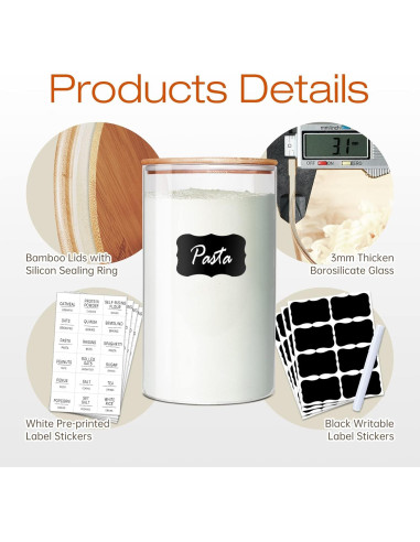 Contenedores de Vidrio HomArtist 3.79L x2 con Tapas de Bambú
