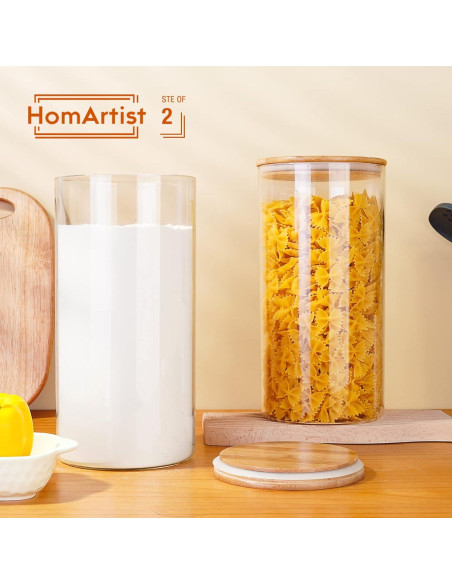 Contenedores de Vidrio HomArtist 3.79L x2 con Tapas de Bambú