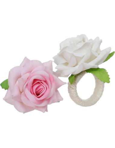 Juego de 6 Anillos de Servilleta Rosa Floral Hecho a Mano