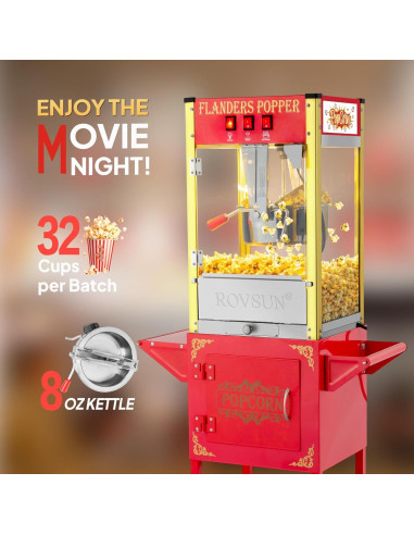 Máquina de Palomitas ROVSUN 8 Onzas con Carrito y Ruedas