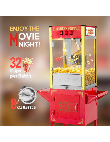 Máquina de Palomitas ROVSUN 8 Onzas con Carrito y Ruedas