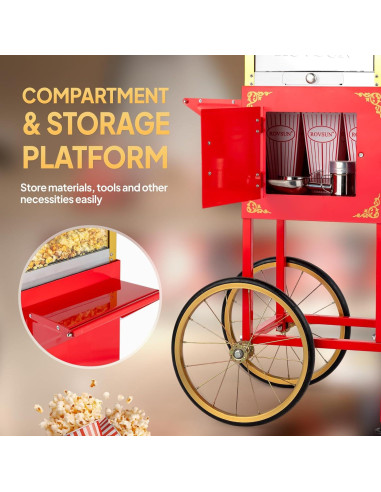 Máquina de Palomitas ROVSUN 8 Onzas con Carrito y Ruedas