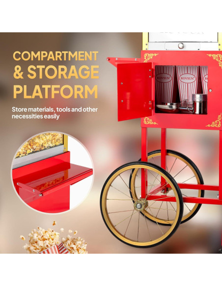 Máquina de Palomitas ROVSUN 8 Onzas con Carrito y Ruedas