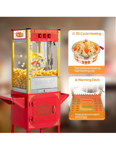 Máquina de Palomitas ROVSUN 8 Onzas con Carrito y Ruedas