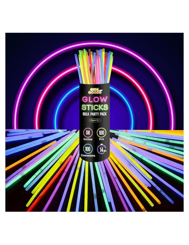 GemPrime 100 Palos Brillantes 20 cm + 100 Conectores Fiesta