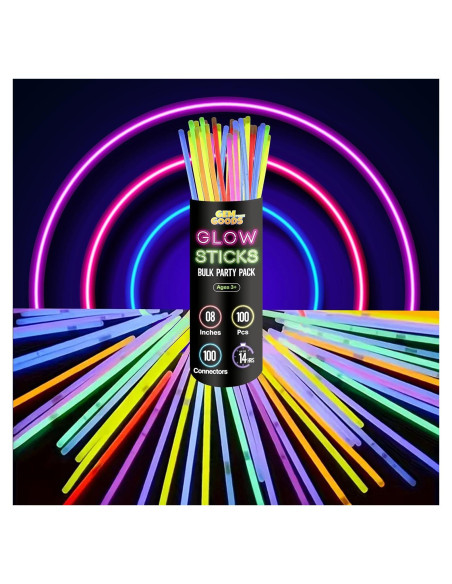 GemPrime 100 Palos Brillantes 20 cm + 100 Conectores Fiesta