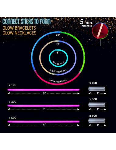 GemPrime 100 Palos Brillantes 20 cm + 100 Conectores Fiesta