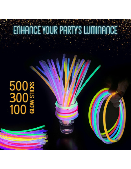 GemPrime 100 Palos Brillantes 20 cm + 100 Conectores Fiesta