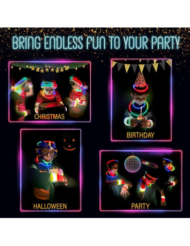 GemPrime 100 Palos Brillantes 20 cm + 100 Conectores Fiesta