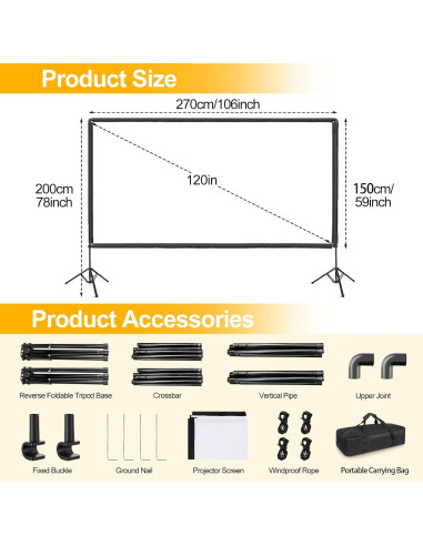 Pantalla de proyector portátil GLOSHOOTING 120" 4K HD