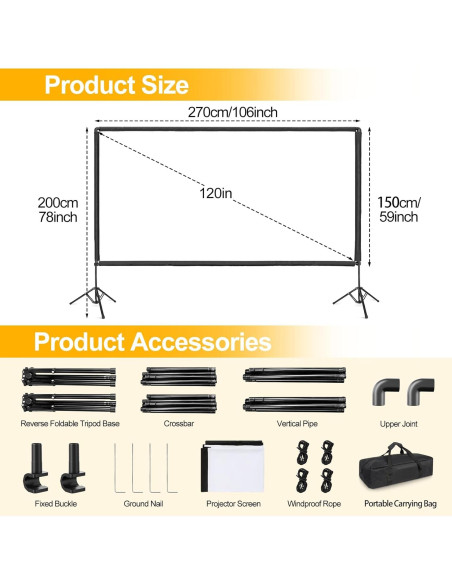 Pantalla de proyector portátil GLOSHOOTING 120" 4K HD