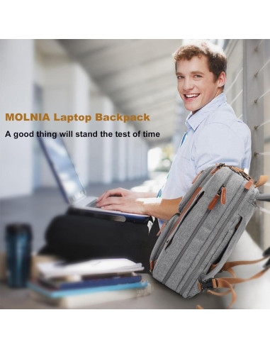 Mochila 3 en 1 MOLNIA para Laptop 17.3" Gris Impermeable