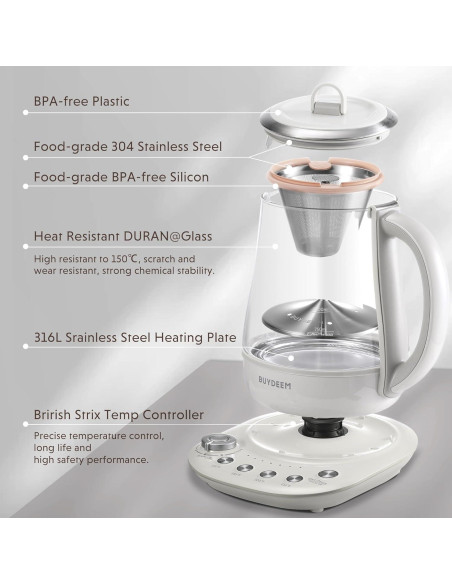 Hervidor Eléctrico BUYDEEM K156 1.5L 1500W Blanco Avena