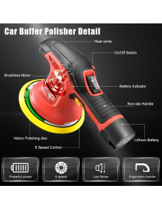 Pulidor de Coche Inalámbrico AOBEN 6 Pulgadas 3 Baterías 2000mAh 2