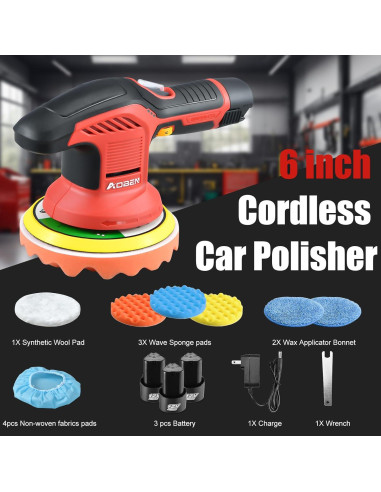 Pulidor de Coche Inalámbrico AOBEN 6 Pulgadas 3 Baterías 2000mAh