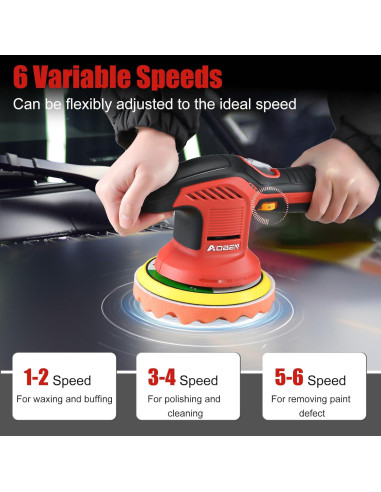 Pulidor de Coche Inalámbrico AOBEN 6 Pulgadas 3 Baterías 2000mAh