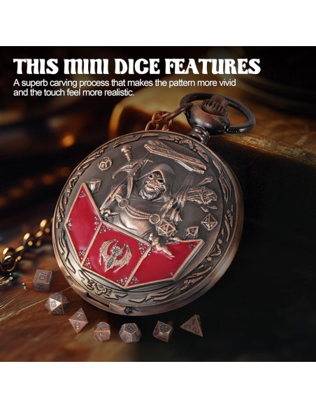 Juego de Dados D&D Banloga 7PCS Metal Cobre Mini Estuche