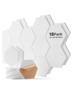 18 Paneles Acústicos Hexagonales Autoadhesivos Blanco 30.48x25.4 cm