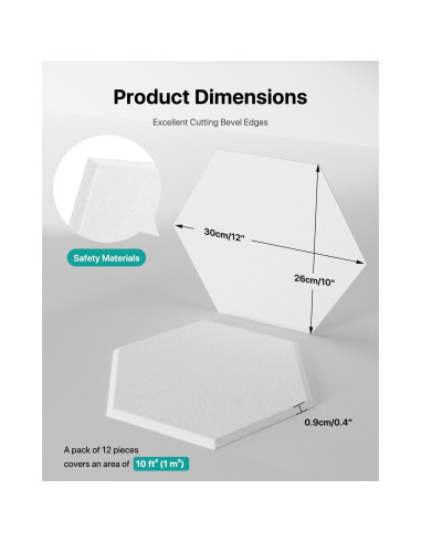 18 Paneles Acústicos Hexagonales Autoadhesivos Blanco 30.48x25.4 cm