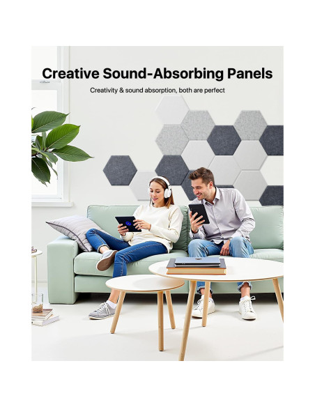 18 Paneles Acústicos Hexagonales Autoadhesivos Blanco 30.48x25.4 cm