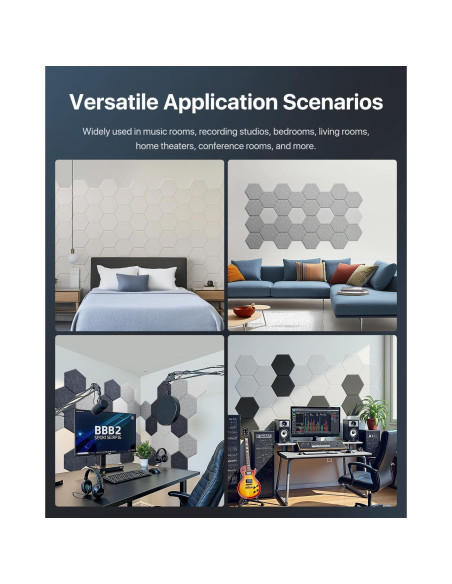 18 Paneles Acústicos Hexagonales Autoadhesivos Blanco 30.48x25.4 cm