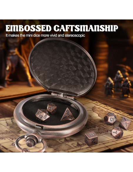 Juego de Dados D&D Banloga 7PCS Metal Cobre Mini Estuche