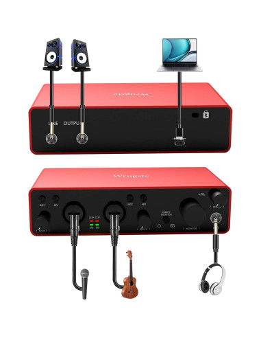 Interfaz de Audio USB Wrugste 24Bit/192kHz con Phantom 48V