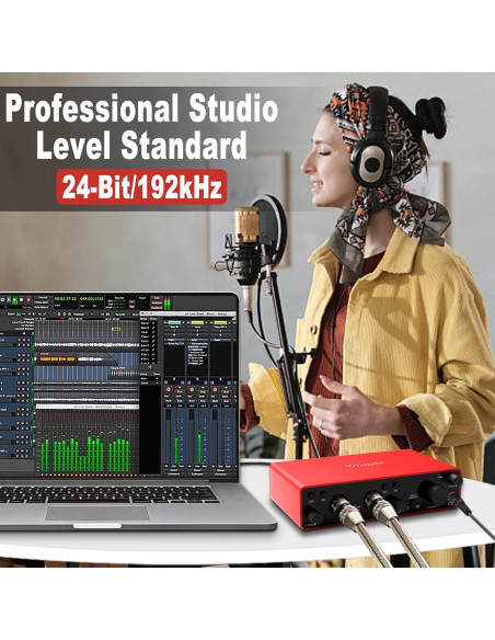 Interfaz de Audio USB Wrugste 24Bit/192kHz con Phantom 48V