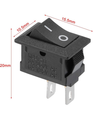 Interruptor de Palanca On/Off uxcell 5PCS 250V 6A 2 Pines Negro