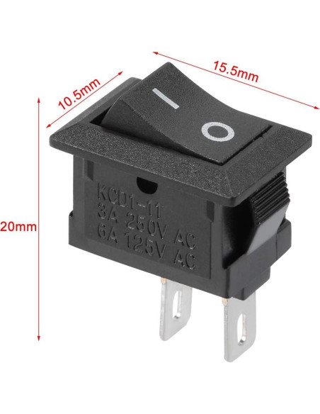 Interruptor de Palanca On/Off uxcell 5PCS 250V 6A 2 Pines Negro