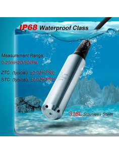 Sensor de Nivel de Agua Submersible INTBUYING 4-20mA IP68 20M 2