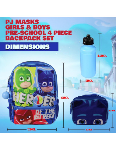 Conjunto Mochila Escolar PJ Masks 4 Piezas 40.64 cm Azul
