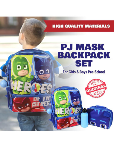 Conjunto Mochila Escolar PJ Masks 4 Piezas 40.64 cm Azul