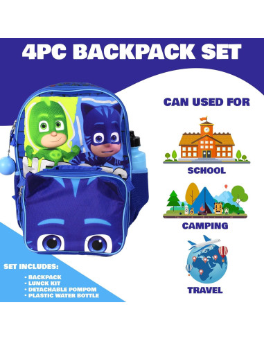Conjunto Mochila Escolar PJ Masks 4 Piezas 40.64 cm Azul