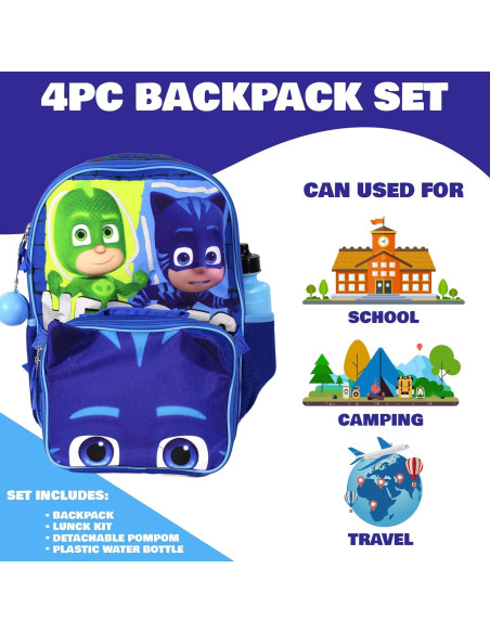 Conjunto Mochila Escolar PJ Masks 4 Piezas 40.64 cm Azul