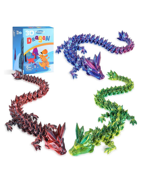 3 Dragones de Cristal Articulados 30.48cm - Juguetes Antiestrés