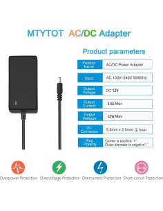 Adaptador de corriente 12V 3.5A MTYTOT con enchufe 5.5x2.5mm 2