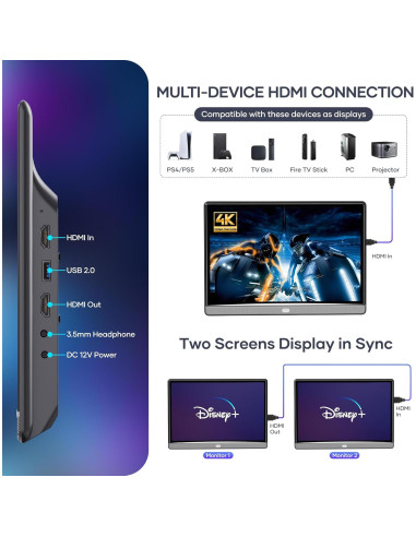 Monitor de TV para Automóvil WONNIE 13.3" 4G+64G Android 4K